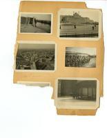 Photo album sheet featuring airplanes, cities and soldiers