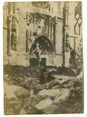   Destruction infront of unknown church   : Front
