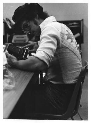 Student with equipment