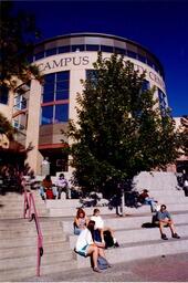 Students on steps in front of Campus Activity Centre