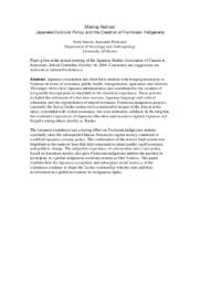 Making natives: Japanese colonial policy and the creation of Formosan indigeneity