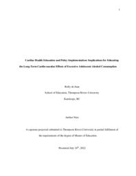 Cardiac health education and policy implementation: Implications for educating the long-term cardiovascular effects of excessive adolescent alcohol consumption