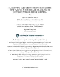 Facilitating native plant recovery on copper mine tailings in the semiarid grasslands of Southern Interior British Columbia