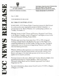 B.C. Treaty Lecture at UCC