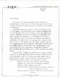 Letter about raising much needed supplies and equipment for Nicaragua