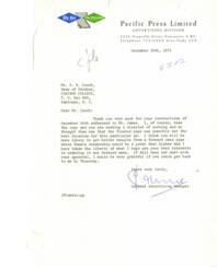 Letter to Mr Couch, dean of studies Cariboo College