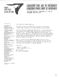 Letter thanking Tools for Peace supporter for their donation