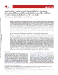 Local weather and regional climate influence breeding dynamics of Mountain Bluebirds (Sialia currucoides) and Tree Swallows (Tachycineta bicolor): a 35-year study