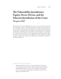 The vulnerability jurisdiction: Equity, parens patriae, and the inherent jurisdiction of the court