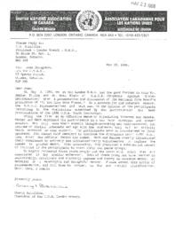 Letter from Cheryl Balsillie to Joan Broughton in praise of Students Against Global Extermination presentation