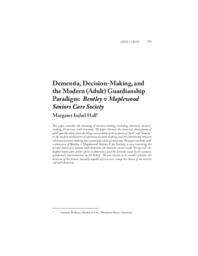Dementia, decision-making, and the modern (adult) guardianship paradigm: Bentley v Maplewood seniors care society