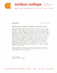 Cariboo College's travel study program to tour Europe in 1978