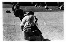 Students on campus outside of the Cafeteria Building