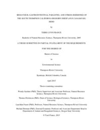 Behaviour, gastrointestinal parasites, and stress hormones of the South Thompson California Bighorn Sheep (Ovis canadensis) herd