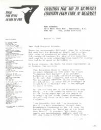 Letter from the Coalition for Aid to Nicaragua seeking donations