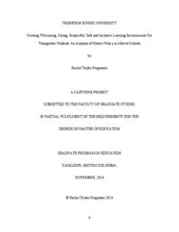 Creating Welcoming, Caring, Respectful, Safe and Inclusive Learning Environments For Transgender Students: an Analysis of District Policy in Alberta Schools