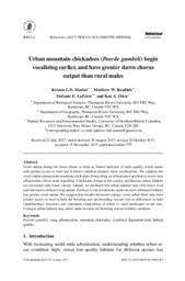 Urban mountain chickadees (Poecile gambeli) begin vocalizing earlier, and have greater dawn chorus output than rural males