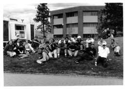 Secondary students outside rock box at career day