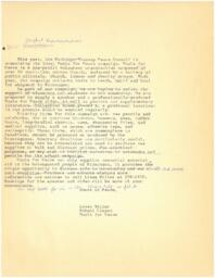 Letter to student representatives about Tools for Peace campaign for aid to Nicaragua (draft)