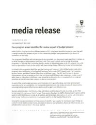 Four program areas identified for review as part of budget process