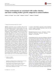 Urban environments are associated with earlier clutches and faster nestling feather growth compared to natural habitats