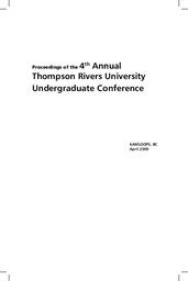 Proceedings of the 4th Annual Thompson Rivers University Undergraduate Conference
