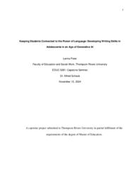 Keeping Students Connected to the Power of Language: Developing Writing Skills in Adolescents in an Age of Generative AI