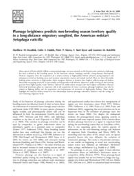 Plumage brightness predicts non-breeding season territory quality in a long-distance migratory songbird, the American redstart Setophaga ruticilla