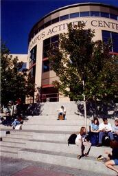 Students on steps in front of Campus Activity Centre
