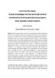 Learning from Japan: A study of pedagogy that has led to high levels of mathematical thinking aptitude among Japan's lower secondary school students