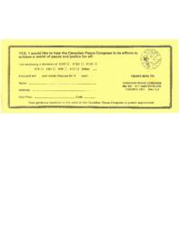Donation form for the Canadian peace congress
