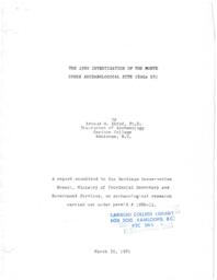 The 1980 investigation of the Monte Creek archaeological site (EdQx15): A report submitted to the Heritage Conservation Branch, Ministry of Provincial Secretary and Government Services, on archaeological research carried out under permit # 1980 -11