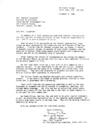 Letter to Mrs. Georgia Carpenter in regards to the visit by S.A.G.E students