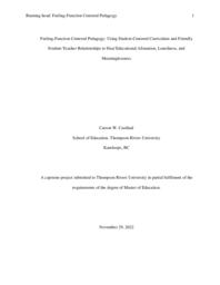 Feeling-function centered pedagogy: Using student-centered curriculum and friendly student-teacher relationships to heal educational alienation, loneliness, and meaninglessness
