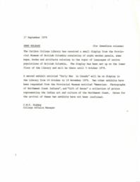 Display from the provincial museum of British Columbia received by library