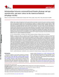 Relationships between carotenoid-based female plumage and age, reproduction, and mate colour in the American Redstart (Setophaga ruticilla)