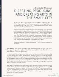 Directing, producing, and creating arts in the small city