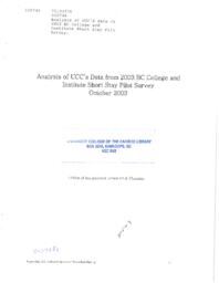 Analysis of UCC's data from 2003 BC College and Institute Short Stay Pilot Survey