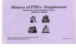 History of FTE's - supplement: Analysis by program/subject areas 1990/91 to 1994/95