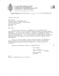 Letter from Sonja Anderson to Seth Klein about expression of support for SAGE and the Youth Nuclear Disarmament Tour