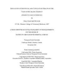 Indicators of individual and population health in the Vancouver island Marmot (Marmota Vancouverensis)