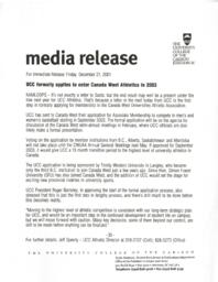 UCC Formally Applies to Enter Canada West Athletics in 2003