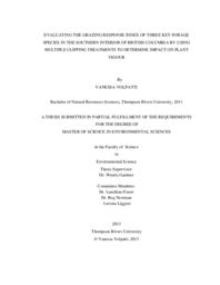 Evaluating the grazing response index of three key forage species in the southern interior of British Columbia by using multiple clipping treatments to determine impact on plant vigour