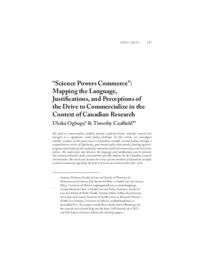 “Science powers commerce”: Mapping the language, justifications, and perceptions of the drive to commercialize in the context of Canadian research