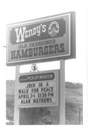 Sign at Wendy's for walk for peace