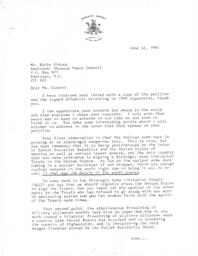 Letter from M.L.A. Claude Richmond in regards to the nuclear arms race