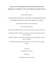 Capillary electrophoresis method for determination of bisphenol A in drinking water and in British Columbia mussels