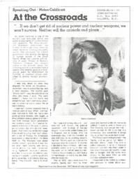 At the crossroads: Speaking out Helen Caldicott