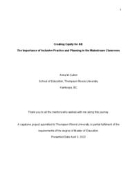 Creating Equity for All: The Importance of Inclusive Practice and Planning in the Mainstream Classroom