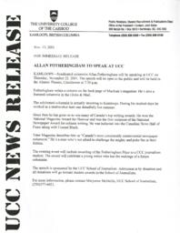Allan Fotheringham To Speak at UCC